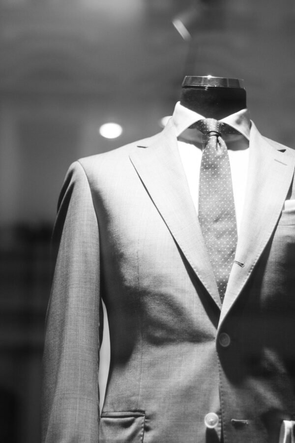 Classy gray suit on mannequin in studio